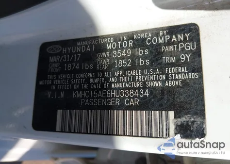 2017 Hyundai Accent Se z USA, uszkodzony, nr VIN KMHCT5AE6HU338434